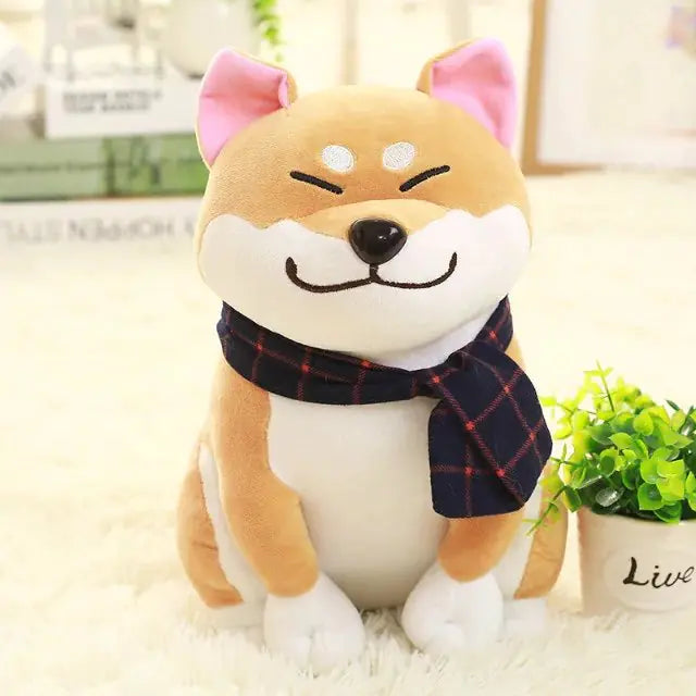 Cuddly Shiba Inu Stuffed Animal with Scarf